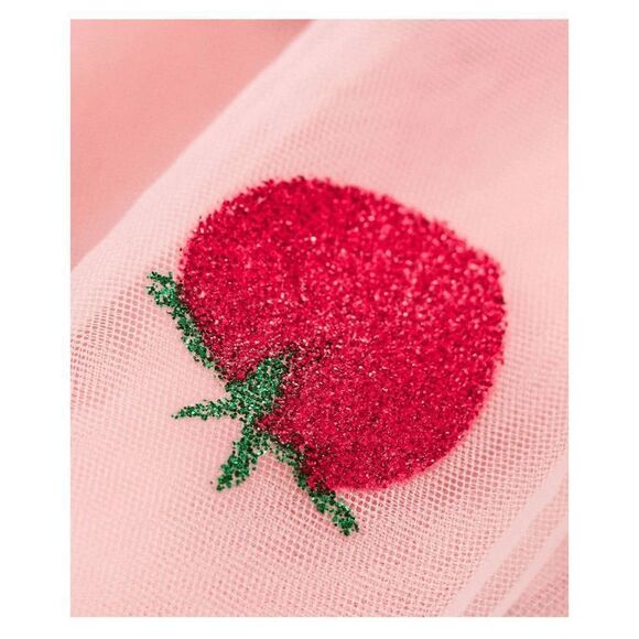 🍓 Strawberry Mesh Tulle Girly Cute Pink Puff Sleeve Glitter Midi Dress S NWT - Picture 11 of 16